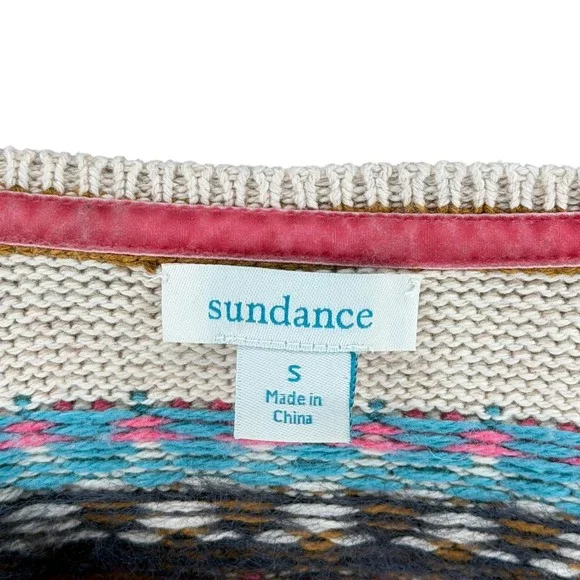 SUNDANCE Innis Fair Isle Henley Sweater Women's Size Small Cream Wool Blend Boho - Picture 4 of 7